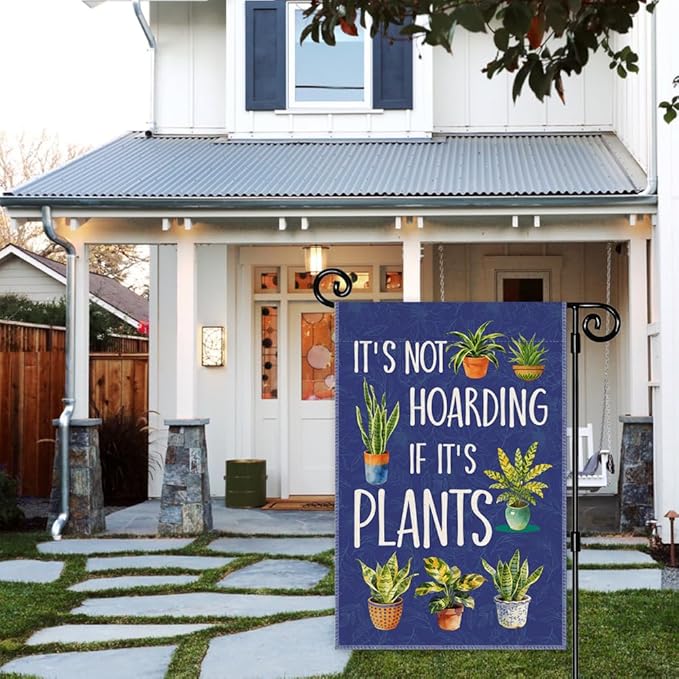 It's Not Hoarding If It's Plants Garden Flag, Funny Botanical Yard Sign for Outside, Spring Summer Lawn Porch Farmhouse Garden Decor, Nature Lovers Outdoor Banner, Native Gardener Gifts