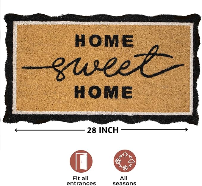 Folkulture Welcome Matt Outdoor | 16 x 28 Door Mats, Home Sweet Home Scalloped Coir Mats for Front Door Outside Entrance | Eco Friendly, Durable & Anti Slip | Welcome-Mats Cute