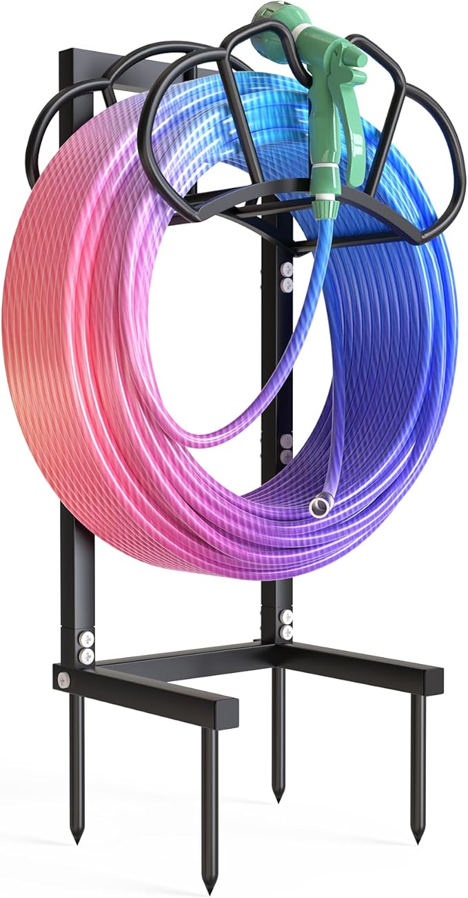 New Garden Hose Holder, Super Stable Water Hose Holders Stand Holds 160-Feet Hose, Rustproof Freestanding Hose Storage Hanger Rack for Outside Yard Lawn Farm, Black