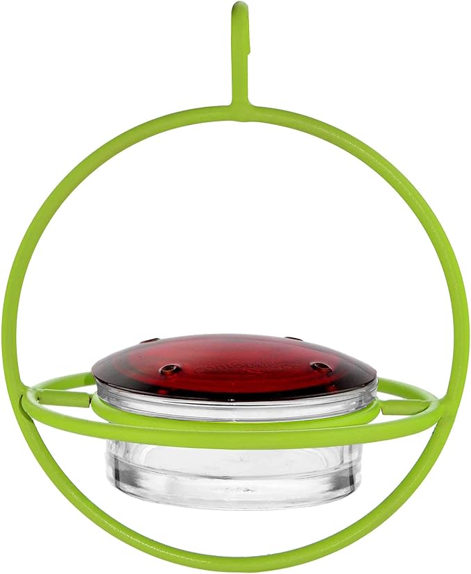 Hummingbird Feeder for Outdoors Hanging, 3.4 OZ Hummingbird Feeders, Glass Bowl with 4 Feeding Ports, Leak Proof Lid & Circular Perch, Bird Feeder (1, Lime)