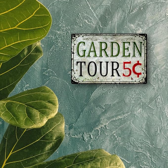 Vintage Garden Metal Tin Signs Outdoor Decor Welcome Sign Funny Garden Tours 5 Cents Sign Personalized Gardening Sign Yard Decorations Hanging Wall Decorative 8×12 Inch