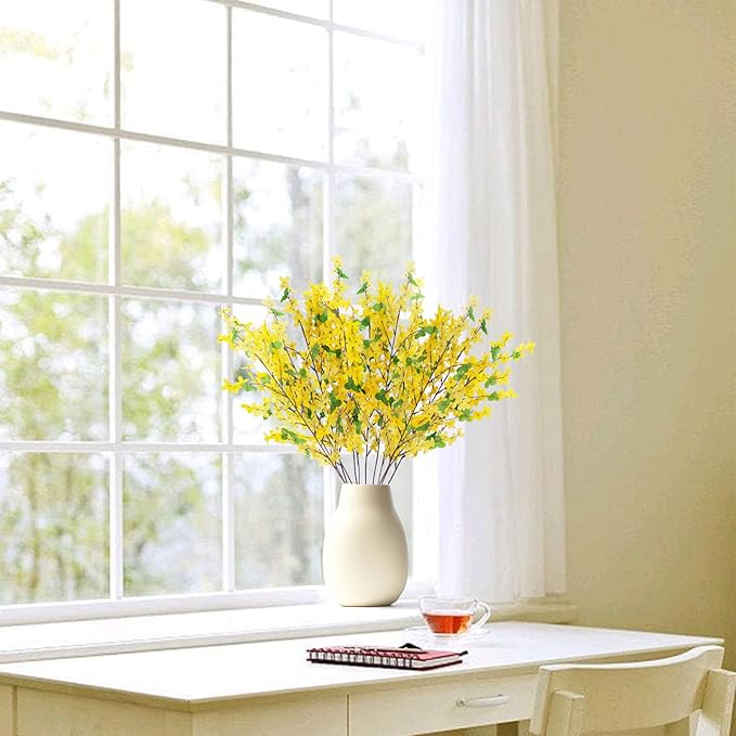 12Pcs Artificial Forsythia Branches: 23.6" Silk Yellow Flowers Faux Forsythia Branches Fake Spring Flowers Artificial for Decoration Wedding Office Home Party Dining Table Vase Indoor Outdoor