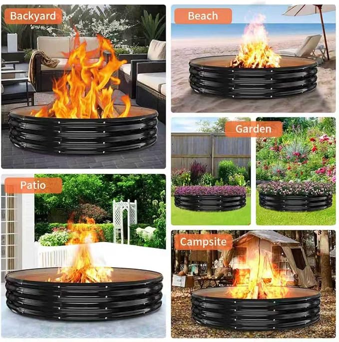 72 Inch Extra Large Fire Pit Ring for Outside, Heavy Duty Wood Burning Firepits & Outdoor Fireplace,12'' Tall High Heat Resistant Fire Bowl Galvanized Steel Portable for Backyard Bonfire,Patio,Camping