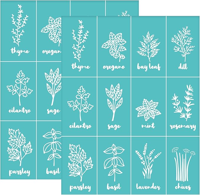 OLYCRAFT 2Pcs Self Adhesive Printing Stencil Herbs Pattern Silk Screen Printing Stencil Plants Pattern Reusable Mesh Stencils for DIY Home Decor T-Shirt Pillow Fabric Bags 8.7x11 Inch