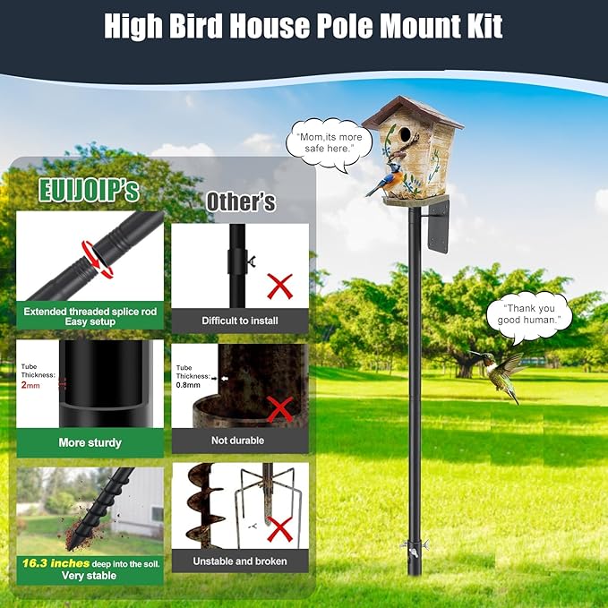 Bird House Pole, 73" Adjustable Bird Feeder Pole with Stand Stake, Heavy Duty 1.2 Inch Diameter Rustproof Design for Birdhouse Mounting, Weather Station, Outdoor, Yard, Garden