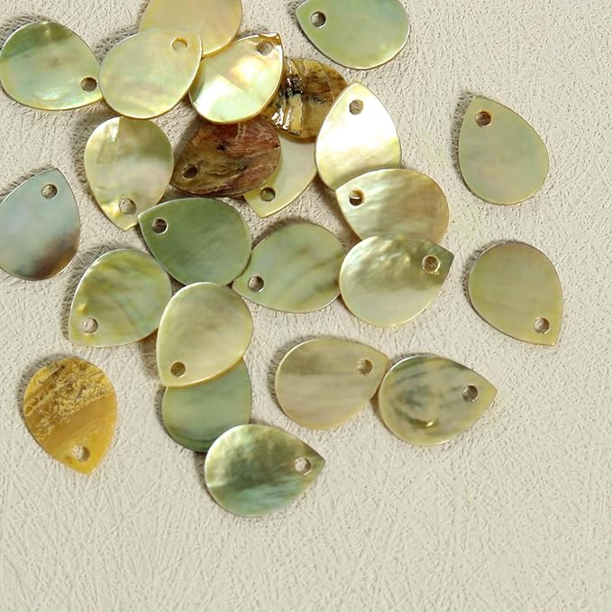 Firstmeet 60pcs Shell Beads Natural Mussel Shell Waterdrop-Shape Charm Beads with Iridescent Back for Handcraft Jewelry Making(DIY-1023-Green Glow-WD)
