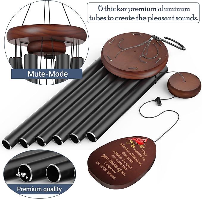 Memorial Wind Chimes for Outside, Sympathy Cardinal Wind Chimes for Loss of Loved One,in Memory of a Loved One Like Mother & Father,Cardinal & Sympathy Gifts Basket for Bereavement,Condolence,Funeral