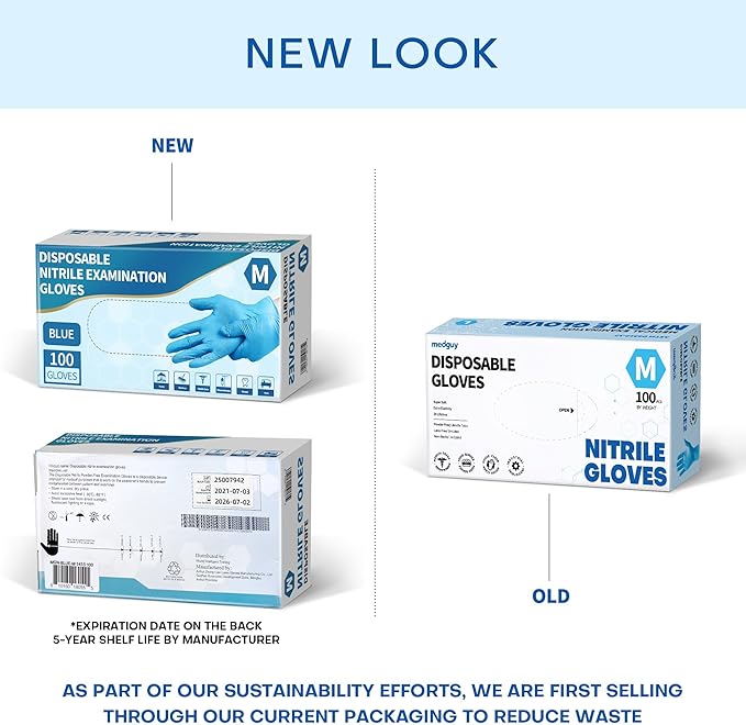 Medical Blue Nitrile Disposable Exam Gloves, 4.5 Mil 100 Pcs Powder-Free Latex-Free Food-Safe for Lab Cooking Cleaning