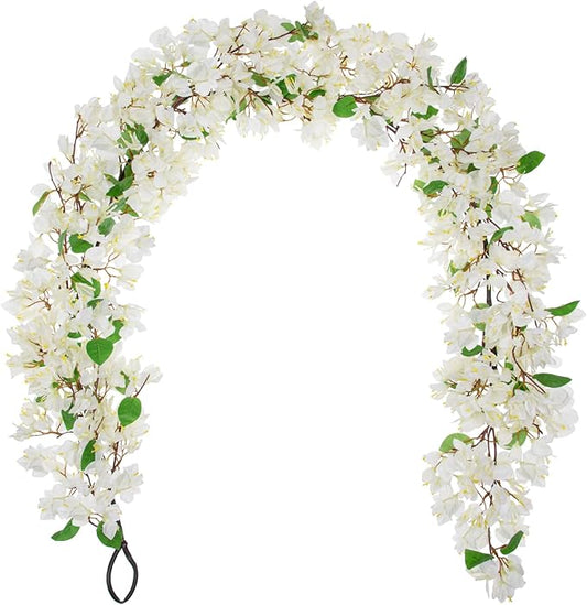 Briful 6ft White Bougainvillea Flower Garland – Artificial Silk Floral Vine with Built-in Hook Faux Flower Garland for Backdrop Table Wall Wedding Party Home Decoration