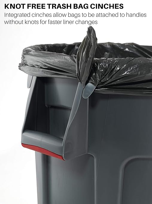 Rubbermaid Commercial Products BRUTE Heavy-Duty Round Trash/Garbage Can, 10-Gallon, Red, Outdoor Waste Container for Landscapers/Construction/Restaurants/Back of House/Offices/Warehouses, Pack of 6