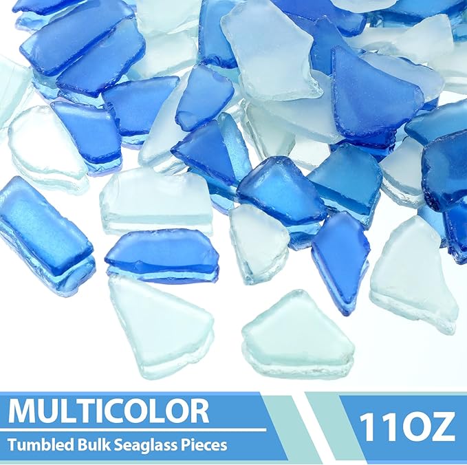 Jetec 11 oz Sea Glass for Crafts Pieces Decor Flat Frosted Sea Glass Vase Filler Crushed for Beach Wedding Party Decor Home Aquarium DIY Craft Supplies(Deep Blue, Blue, White)