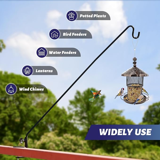 ERYTLLY 4 Packs 3 Inch Clamp 28" Long Deck Hook for Hanging Bird Feeder, Plants, Suet Baskets,Wind Chimes,Lanterns and More
