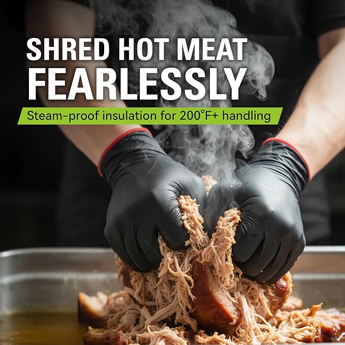 BBQ Gloves, 6 Heat Resistant Cotton Liners + 100 Disposable Nitrile Gloves for Barbecue, Grilling, Cooking, Smoker