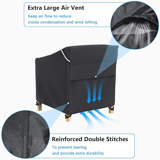 Gasadar Patio Chair Covers 2 Pack Waterproof for Outdoor Furniture, Heavy Duty 600D Patio Furniture Covers for Lounge Lawn Deep Seat 32" W x 37" D x 36" H, Black