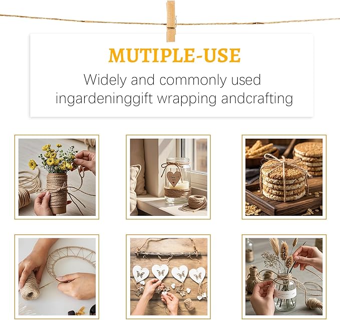 10 PCS Twine String Bulk 6000 Feet Long, 2mm Thin Jute Twine for Crafts, Hemp Rope Wrapping, Packing Gardening, Crochet Knitting Macrame Decor, 600 Feet Each Roll