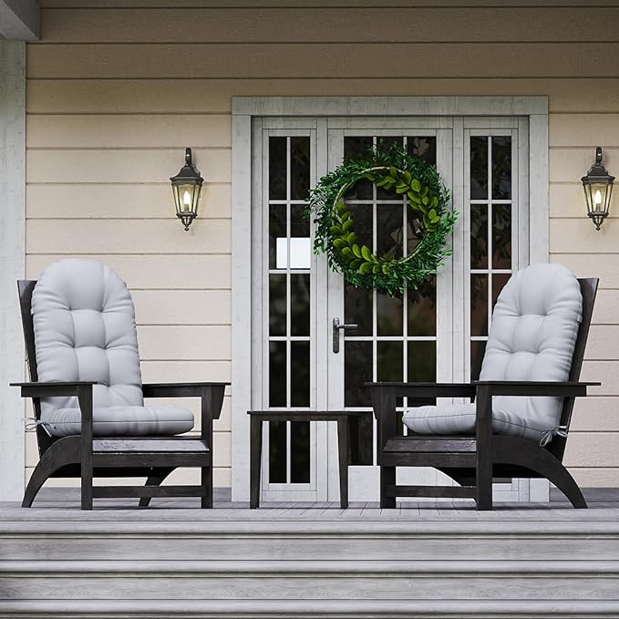 Outdoor Adirondack Chair Cushion, 44x19x4 Inch Rocking Chair Cushions, High Back Patio Soft Seat Pad with Ties, Indoor Outside Use, Fade-Resistant & Waterproof, Light Gray