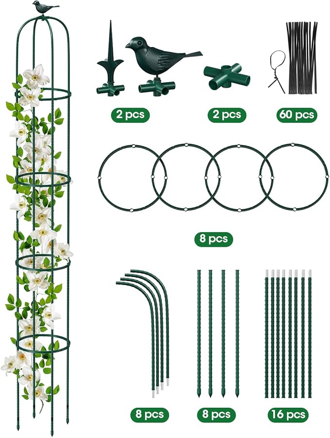 Garden Trellis for Climbing Plants, Rustproof Metal Pipe with Heavy Duty Plastic Coated, Garden Outdoor Indoor Potted Plant Support, Obelisk Garden Trellis for Climbing Vine