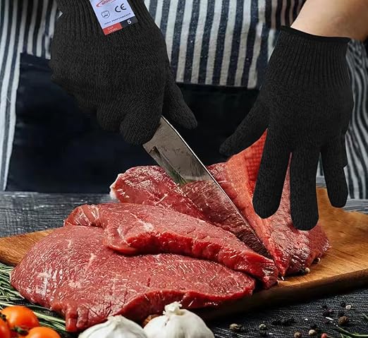 Cut Resistant Gloves, 2 Pairs of Cut Resistant Gloves for Kitchen, Oyster Shucking, Fish Fillet Processing, Carving Wood and Gardening (Medium-Black)