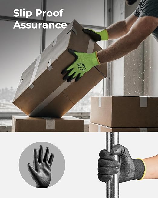 OKIAAS Men's Ultra-Thin and Lightweight Working Gloves with Grip, 12 Pairs Bulk Pack, Construction Gloves with Polyurethane Coating, Safety Gloves for Light Duty Work, Red, Medium