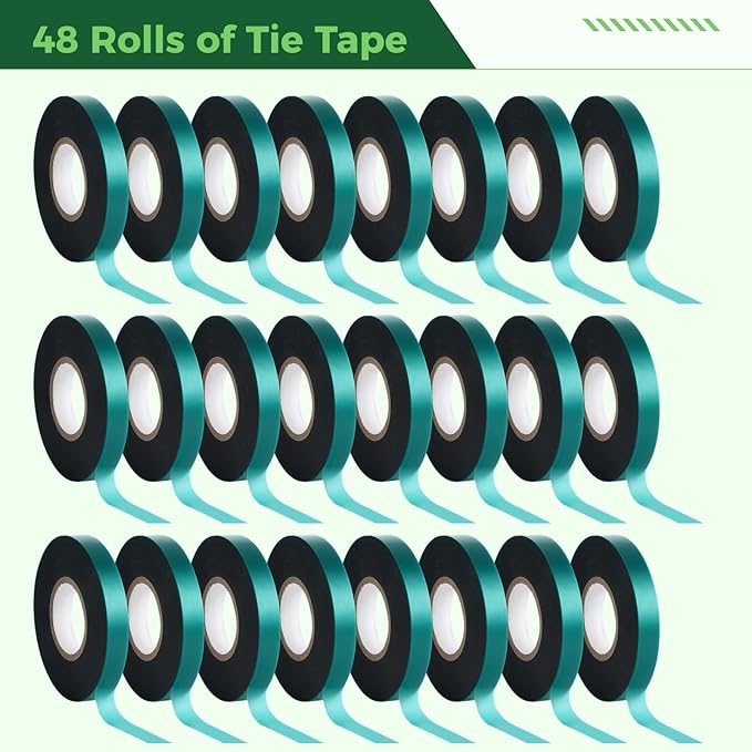 Homaisson 48 Rolls Stretch Tie Tape, 147.6 Feet 0.5 Inch Garden Tie Tape, Garden Vinyl Stake, Stretchy Soft Vinyl Tape for Indoor Outdoor Plants, Patios, Vegetable Fields, Orchards
