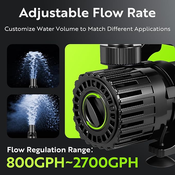 2700GPH Submersible Pond Pump, 150W Waterfall & Fountain Pump with Adjustable Flow Control, 0–180° Rotatable Outlet, Filter Bag, IPX8, 20.3ft Cord for Koi Ponds & Garden Ponds, UL listed