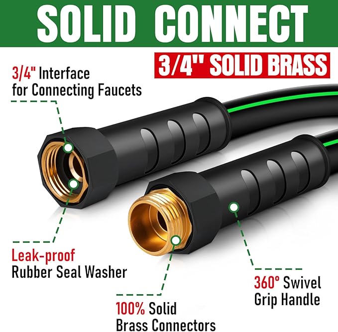 Heavy Duty Garden Hose 6ft, NON-EXPANDABLE Flexible Water Hose, Kink Resistant Lightweight Hybrid Hose, Leakproof Hose Male to Female Fittings