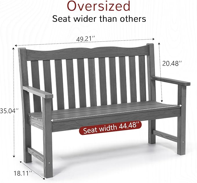 Stoog Outdoor Bench, Waterproof Garden Benches Set of 2, Never Rot or Fade, Used for Garden, Porch, Backyard and Deck, Grey