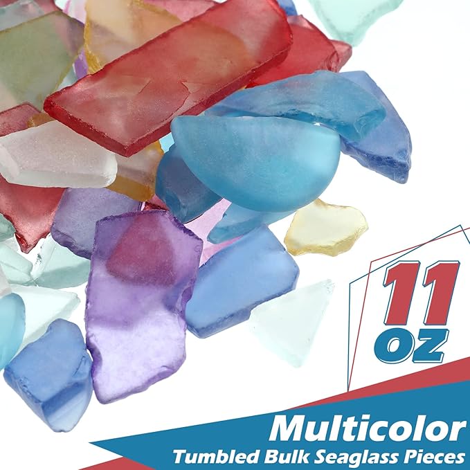 Jetec Sea Glass for Crafts Pieces Decor 11 oz Flat Frosted Sea Glass Vase Filler Crushed for Beach Wedding Party Decor Home Aquarium DIY Craft Supplies(Multicolor)
