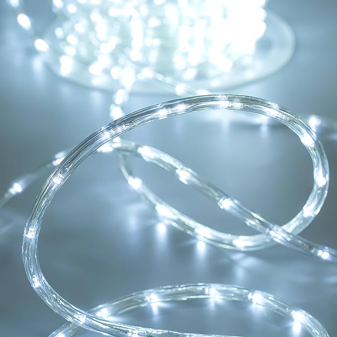 Waterproof LED Rope Lights, Connectable & Flexible with 8 Modes, Outdoor Lighting for Deck, Garden, Pool, Patio & Christmas Decor (White, 100ft)