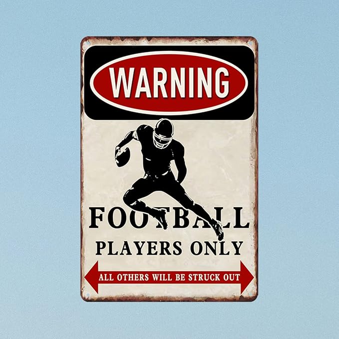 Football Tin Sign Football Decor Gifts For Boys 8-12 Football Posters For Boys Kids Bedroom Stuff Wall Signs Warning Football Players Only All Others Will Be Struck Out 12x8 Inches