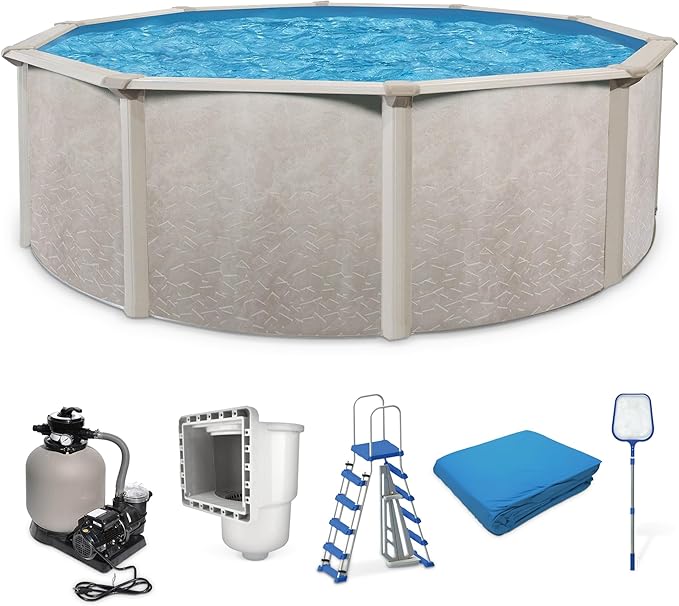 Aquarian Above Ground Pool Kit w/ Pump & Leaf Skimmer, Phoenix Steel-Frame, 24', Cognac - Large Heavy-Duty Outdoor Family Swimming Pool for Backyard, Patio, and Yard