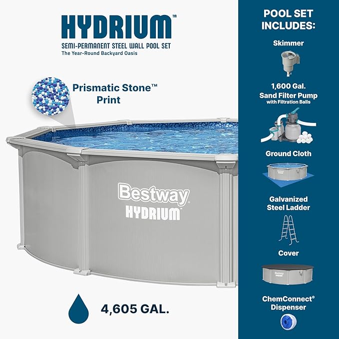 Bestway Hydrium 15' x 48" Round Steel Wall Above Ground Pool Set