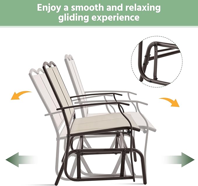 Yaheetech Outdoor Glider 2-Person Outdoor Glider Bench, Patio Chair, Rocking Patio Chairs Outdoor Loveseat for Backyard, Poolside, Garden,Porch, Heavy Duty Steel Frame, Beige