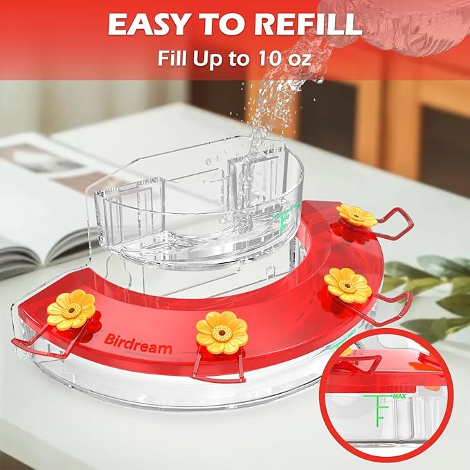 Birdream 2 Pack Window Hummingbird Feeders for Outdoors, with Strong Suction Cups & 7 Feeding Ports, Easy to Refill and Maintain, Gift for Bird Lover, Plastic Bird Feeder, 10oz Per Pack - Red