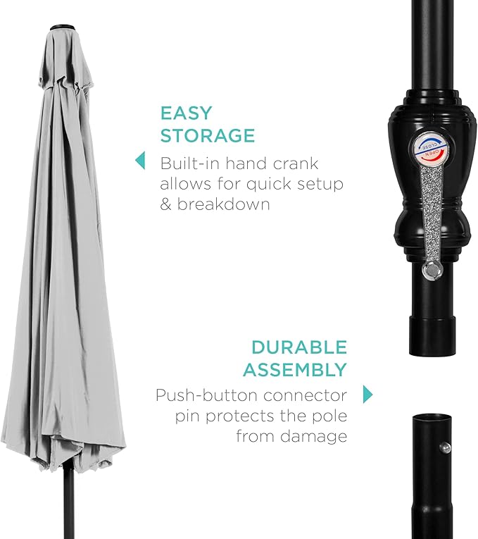 Best Choice Products 10ft Outdoor Steel Polyester Market Patio Umbrella w/Crank, Easy Push Button, Tilt, Table Compatible
