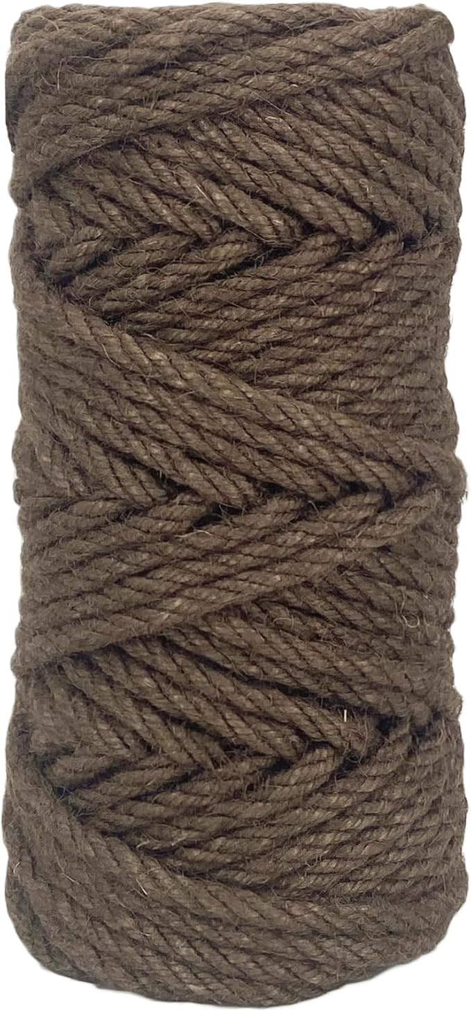 Leecogo 6mm Jute Rope 100 Feet Natural Craft Rope Twine String Perfect for Home Gardening Macrame Arts Crafts DIY Cat Scratching Post Replacement Repairing Recovering Cats Toy Making,Dark Brown