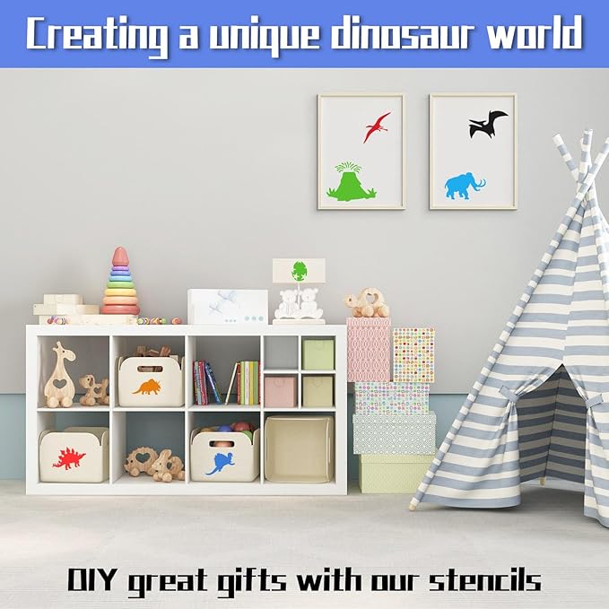 Dinosaur Stencils for Painting, 64PCS 3 Inch Stencils for Crafts, Plastic Reusable DIY Drawing Templates for Painting on Wood Wall Fabric Canvas Furniture & More