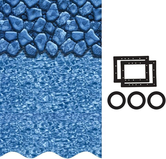 Smartline 15 ft Round Swimming Pool Liner | Boulder Swirl | Overlap Style | 48-52 Inch Wall Height | 25 Gauge Vinyl | for Steel Sided Above Ground Pools | Gasket Kit Included