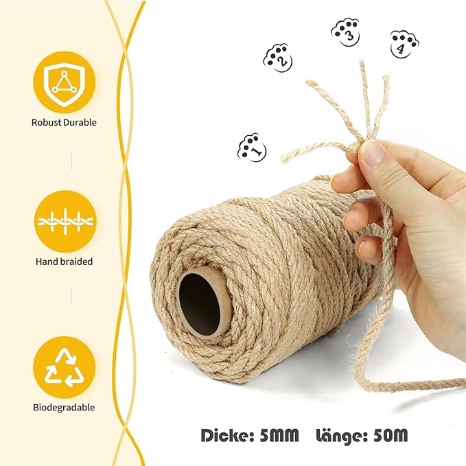 164 Feet 5mm Jute Twine, Natural Cord for Crafts, Packaging & Garden | Heavy-Duty Decorative Rope | Extra Strong Tying, Bundling & DIY Projects