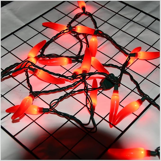 Red Chili Pepper Lights, 13.6Ft Christmas Decorations String Lights with 35 Red Chili Pepper Lights for Mexican Fiesta Indoor Party Kitchen Patio Bedroom Decorations, Green Wire