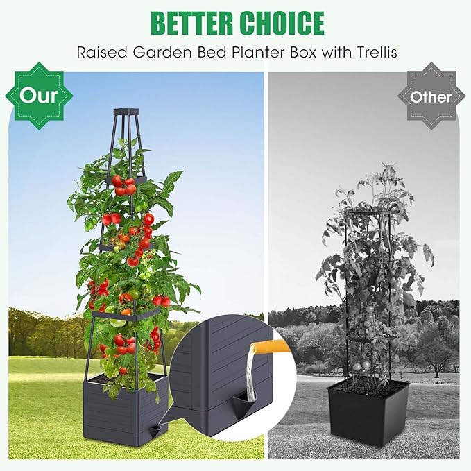 2Pack Raised Garden Bed Planter Box with Trellis, 57" Self-Watering Tomato Cage Planters for Climbing Plants Vegetable Vine Flowers Outdoor & Indoor (57x9.8x9.8IN)