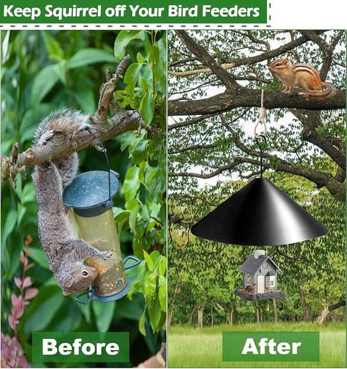 19 Inch PP Squirrel Proof Baffle for Protecting Outside Pole Bird Feeders and Bird Houses, Hang Mount Raccoon and Squirrel Guard Stopper for Shepherd Hooks - Black, 2 Pack