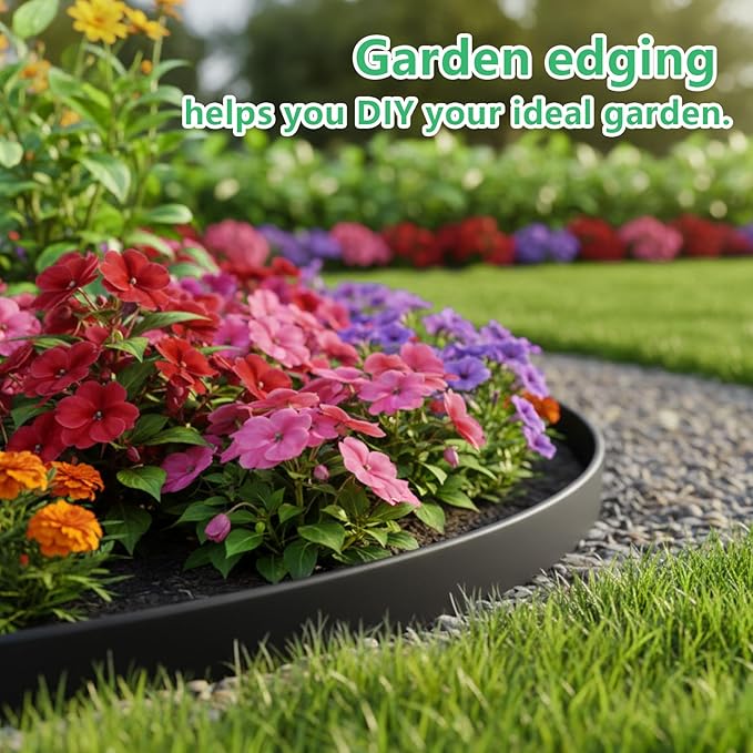 Landscape Edging 2 Inch X 66 FT Garden Edging Border with 60 Metal Spikes + 60 PE Spikes for Lawn,Flower Bed,Yard,Paver,Garden Playground, Fence, Pathway Edging Landscaping