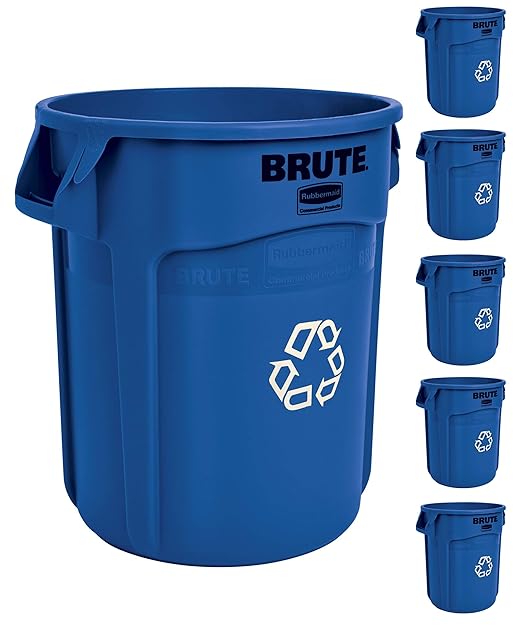 Rubbermaid Commercial Products BRUTE Heavy-Duty Round Trash/Garbage Can, 20-Gallon, Blue, Outdoor Waste Container for Landscapers/Construction/Restaurants/Back of House/Offices/Warehouses, Pack of 6
