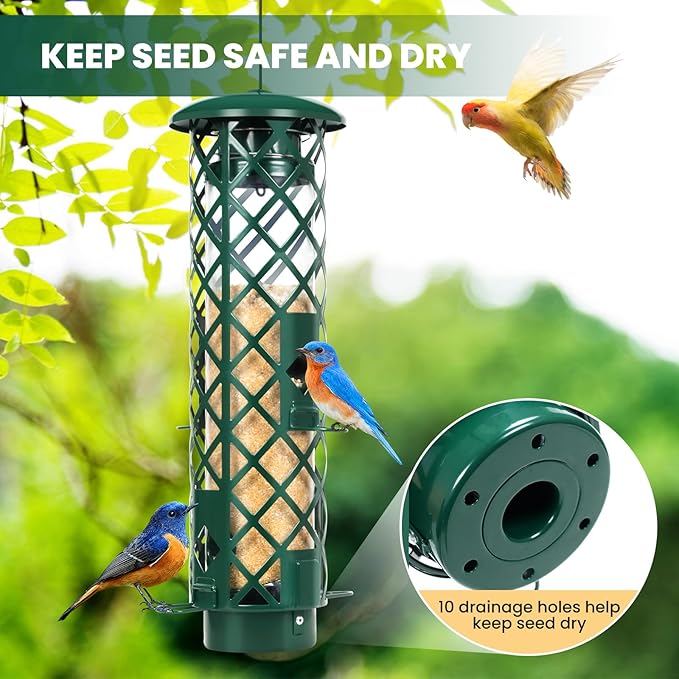Squirrel Proof Bird Feeders for Outdoors,Weight-Activated Squirrel-Proof Outside Hanging Bird Feeder,Metal Mesh Wild Bird Feeder for Cardinal, Finch, Blue Jay, Chickadee,Gift for Bird Lovers