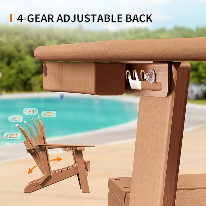 VINGLI Back-Adjustable Plastic Folding Adirondack Chairs Set of 2, Teak