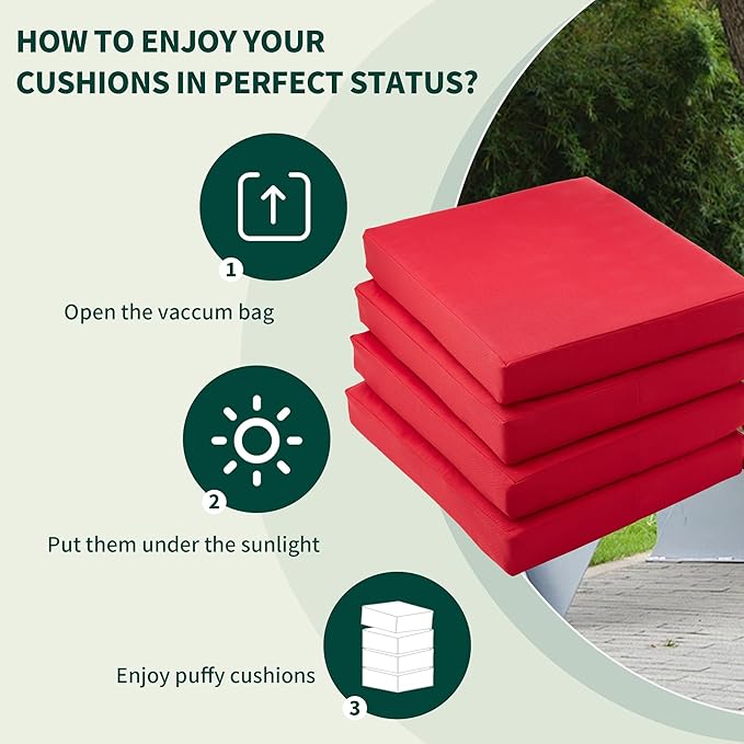 coolboss Outdoor Chair Cushions Set of 4, Outdoor Cushions for Patio Furniture, Water Resistant Chair Cushions for Outdoor Furniture Square Corner Patio Cushions with Ties, 18.5"x16"x3, Burgundy