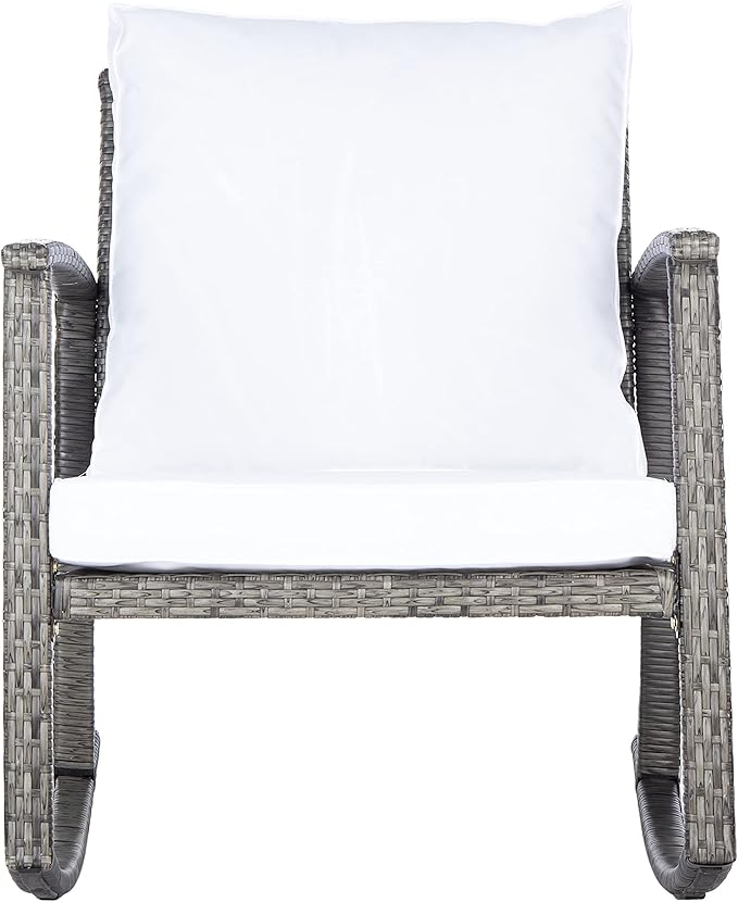 SAFAVIEH Outdoor Collection Daire Woven Grey Brown/White Cushion Rocking Chair for Patio Porch Backyard Sunroom