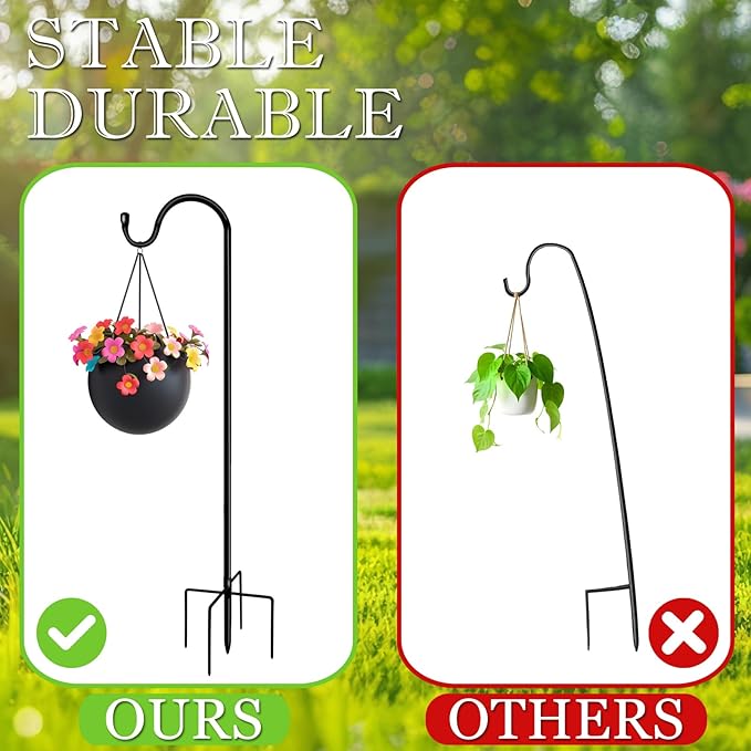 Shepherds Hooks for Outdoor 42 Inch Garden Bird Feeder Pole with 5 Prongs Base Adjustable for Hanging Flower Basket Plant Pot Solar Lantern Light Wind Chime Hanger for Wedding Decor 1 Pack