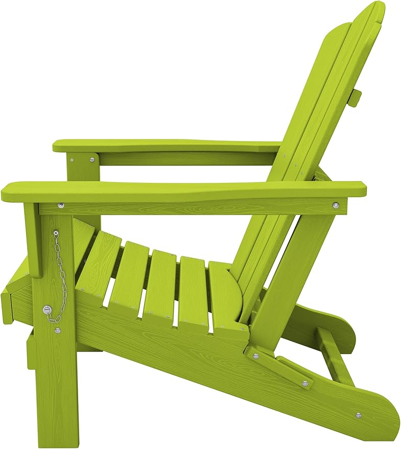 KINGYES Folding Adirondack Chair, HDPE All-Weather Patio Chairs, Wooden Textured Lawn Chair for Poolside, Backyard, Deck, Fire Pit, Apple